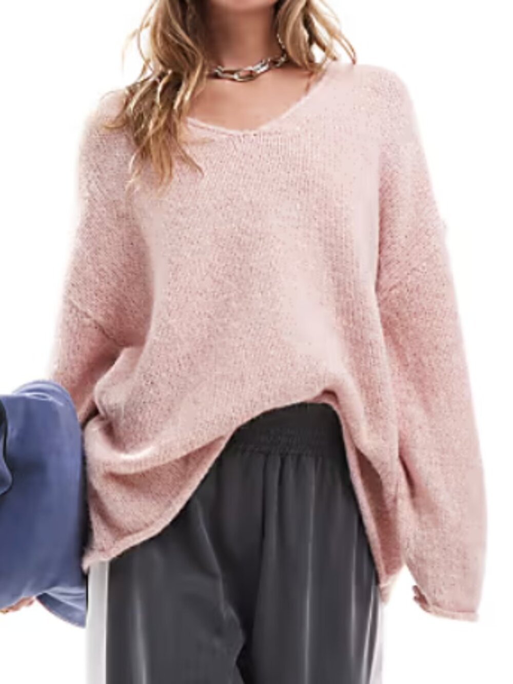 ASOS DESIGN loose knit oversized V-neck sweater in pink